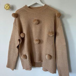 Beige Sweater with Pom Poms